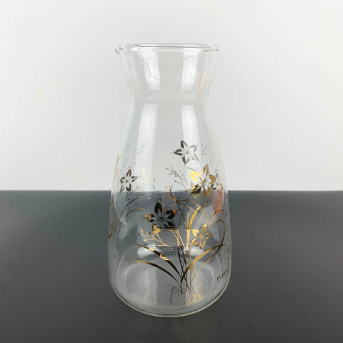 Pyrex USA water and juice carafe with gold floral detail