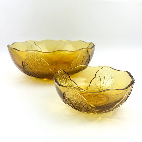 Ravenhead 'Leaf' Amber glass bowls Set of 2