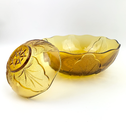 Vintage Amber glass bowls with leaf pattern