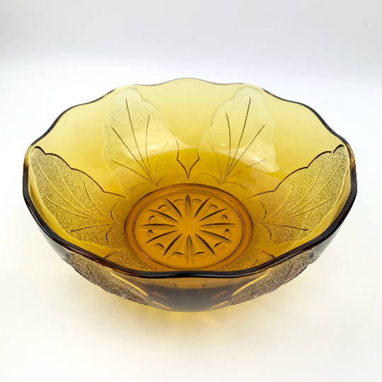 Large Ravenhead amber glass bowl