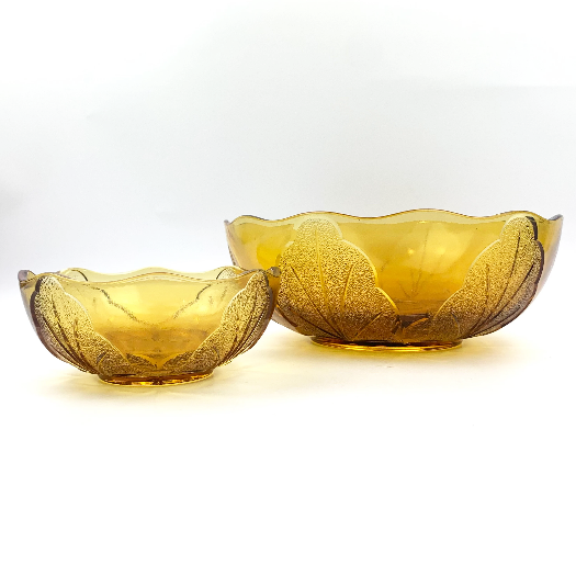 Ravenhead 'Leaf' Amber glass bowls