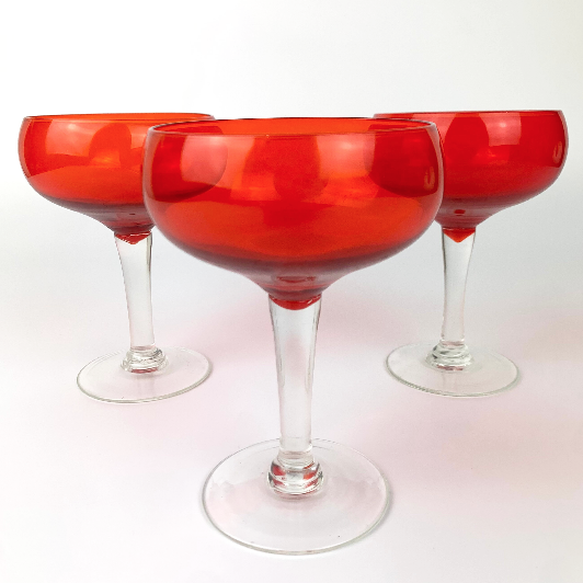 Red Christmas champagne coupes