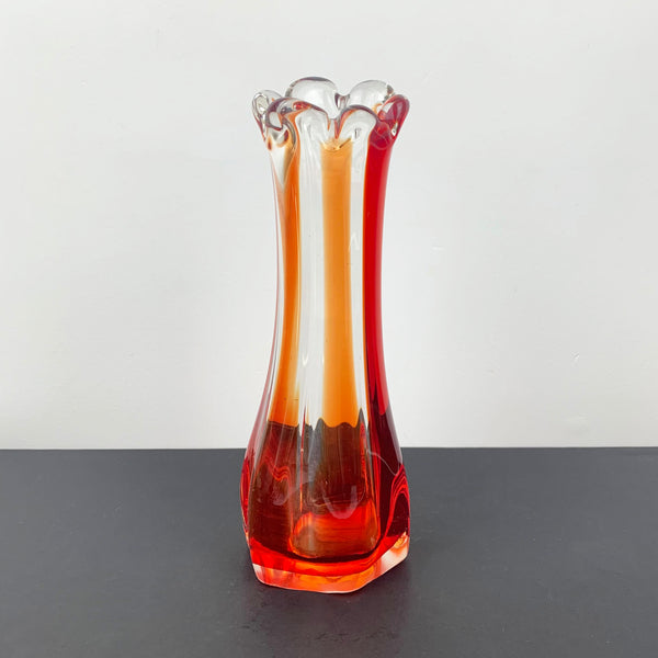 Hand blown art glass vase in red