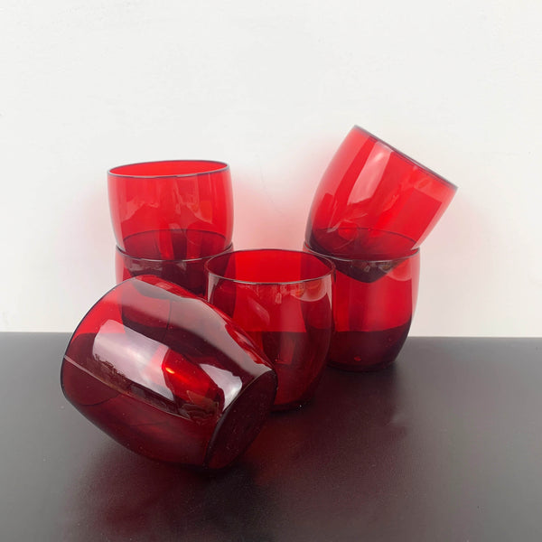 Small red cocktail and aperitif glass 1960's - Set of 6