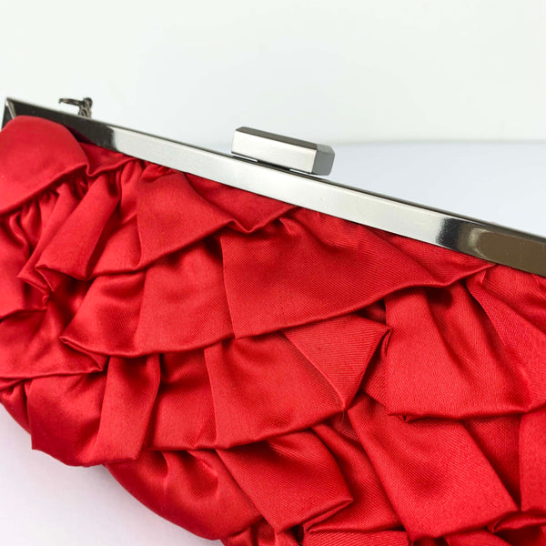 Red ruffle satin evening purse