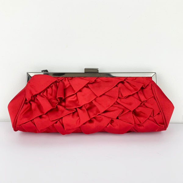 Red ruffle satin evening purse