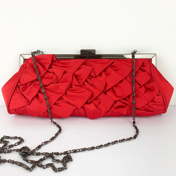 Red ruffle satin evening purse