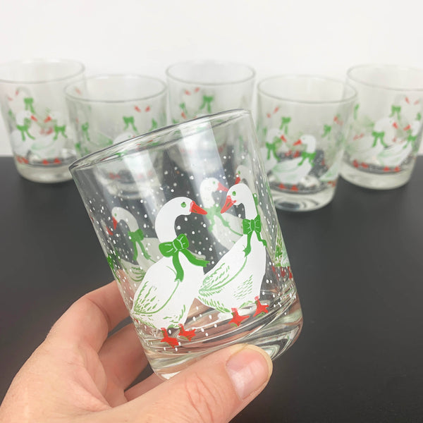 Reims France Snow Geese lowball glass - Set of 6