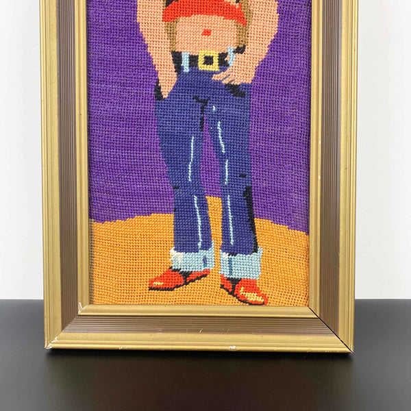 Retro child 1970's framed tapestry