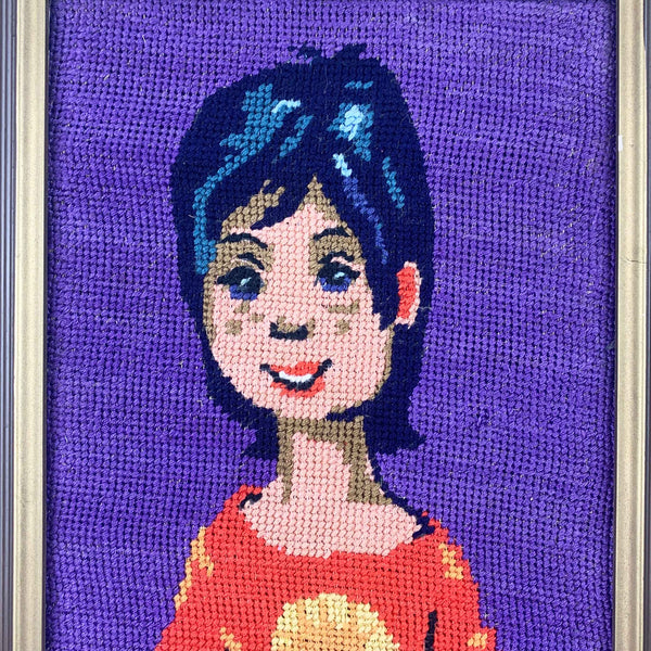 Retro child 1970's framed tapestry