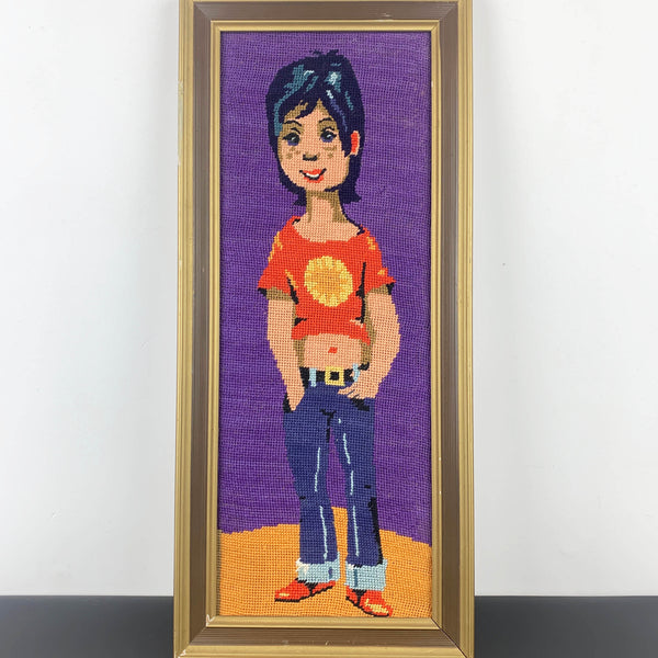 Retro child 1970's framed tapestry