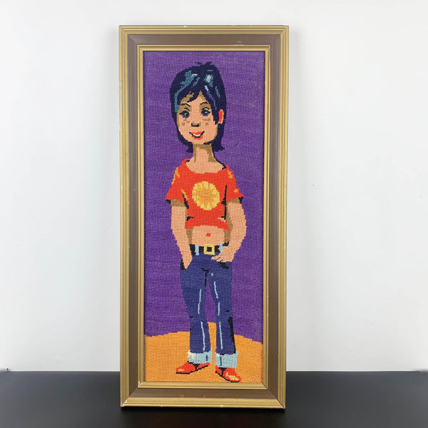 Retro child 1970's framed tapestry