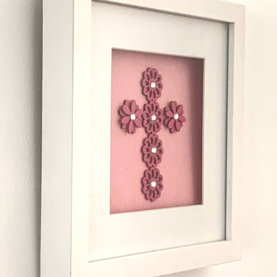 Pink cross small framed art