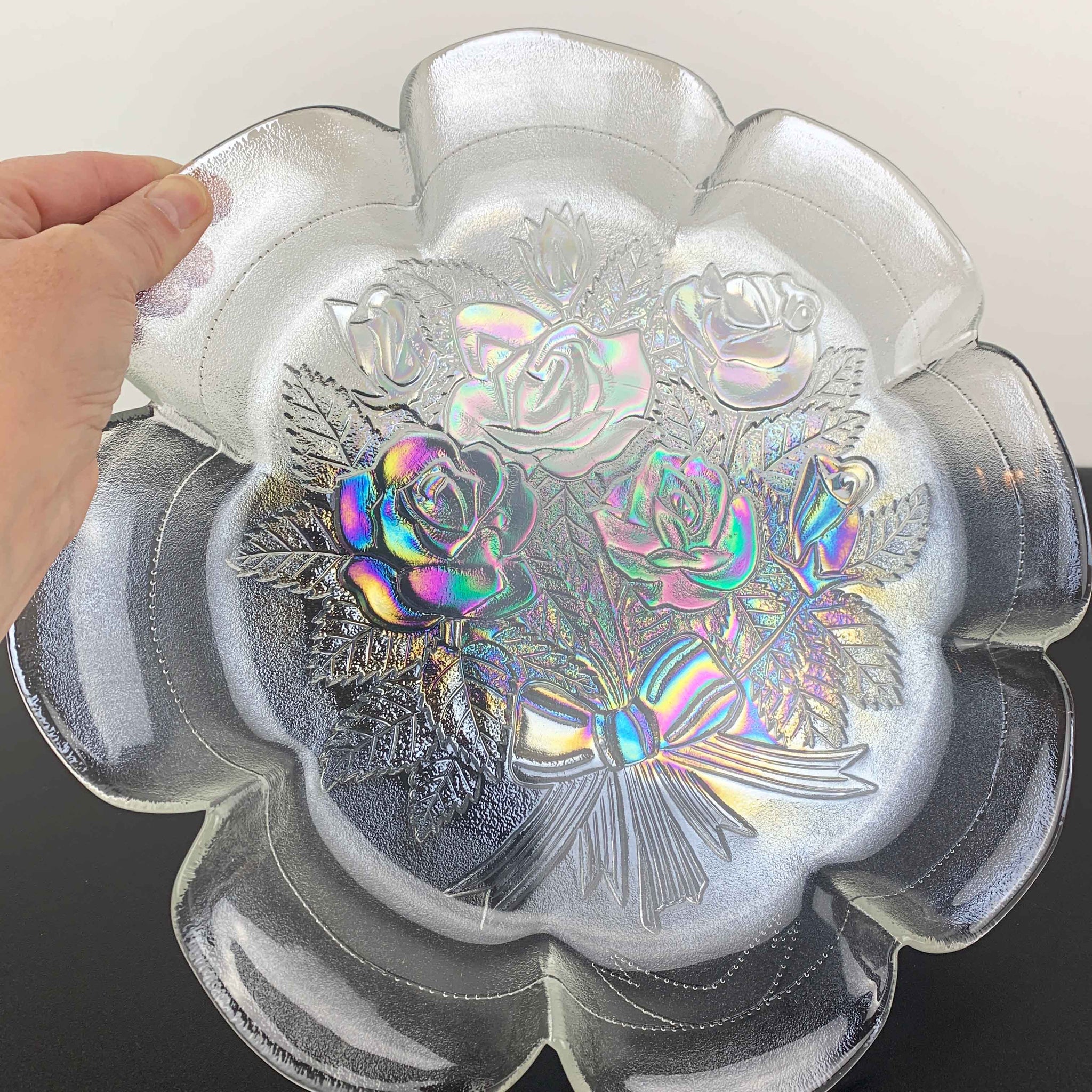 Carnival glass style flower shape serving platter