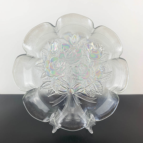 Iridescent glass flower shape serving platter