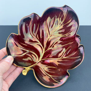 Carlton Ware 'Rouge Royale' burgundy lustre leaf dish