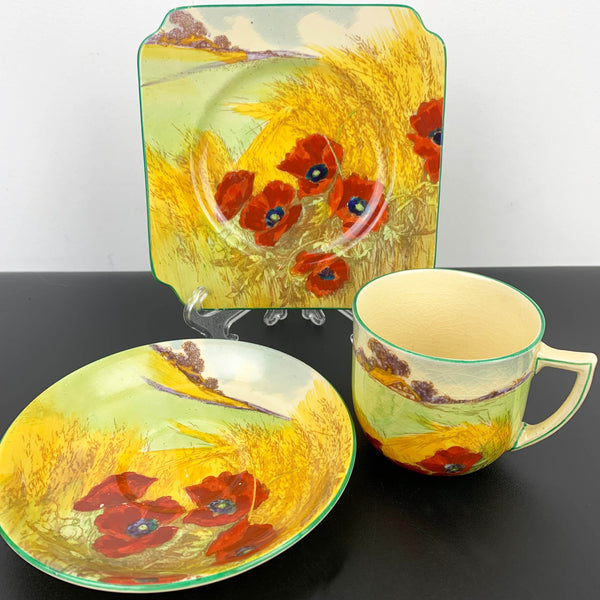 Rare Royal Doulton Poppies in a Cornfield Trio - Cup, Saucer and Plate set