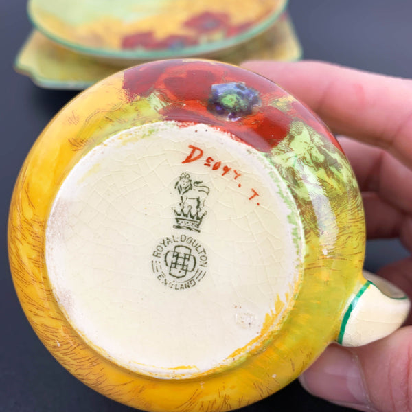 Rare Royal Doulton Poppies in a Cornfield Trio - Cup, Saucer and Plate set