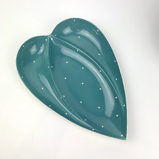 Royal Winton Grimwades Polka Dot Heart shape dish in teal