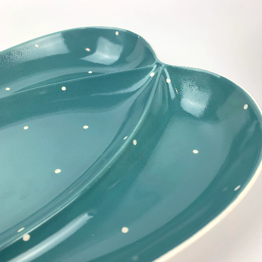 Teal polka dot divided heart dish