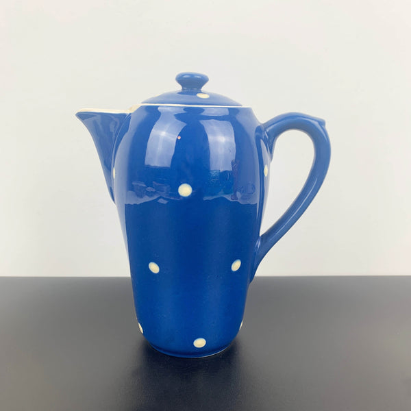 Sandygate Pottery navy polka dot tea pot