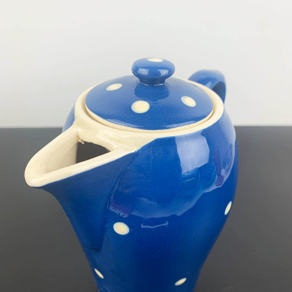 Sandygate Pottery navy polka dot tea pot