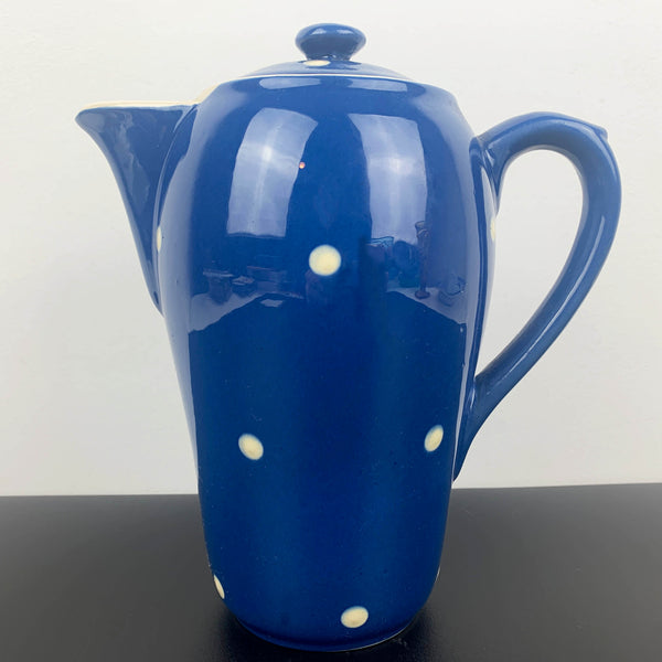 Sandygate Pottery navy polka dot tea pot