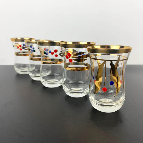 Romanian gold gilded hand painted shot glasses - Set of 5