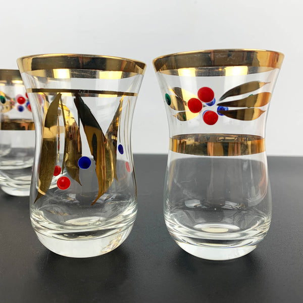 Romanian gold gilded hand painted shot glasses - Set of 5