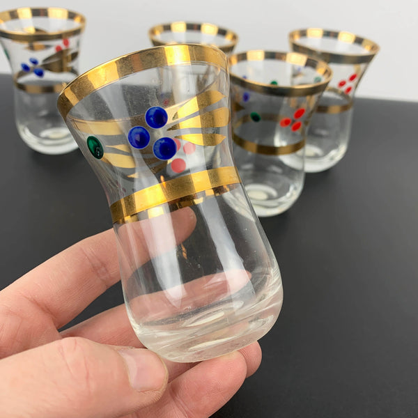 Romanian gold gilded hand painted shot glasses - Set of 5