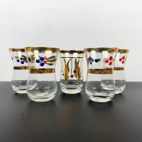 Romanian gold gilded hand painted shot glasses - Set of 5