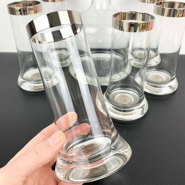 Platinum rimmed bell decanter with 6 matching glasses