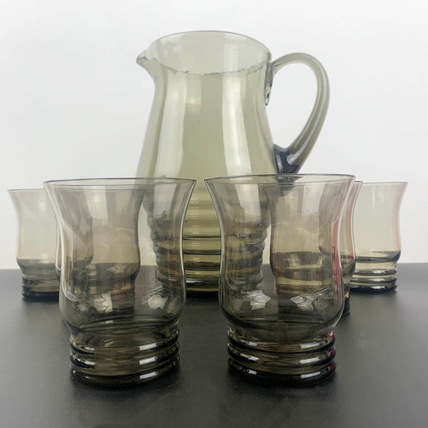 Smoke glass lemonade and cocktail drinkware set - Jug and 6 glasses