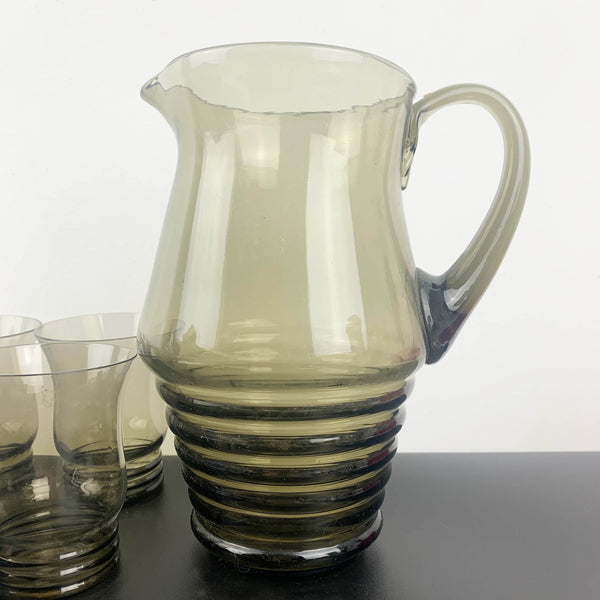 Smoke glass lemonade and cocktail drinkware set - Jug and 6 glasses