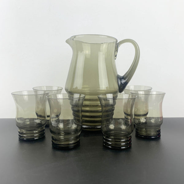 Smoke glass lemonade and cocktail drinkware set - Jug and 6 glasses