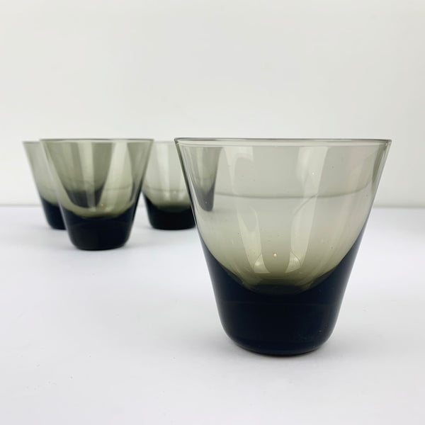 Mid century hand blown smoke glass small glasses