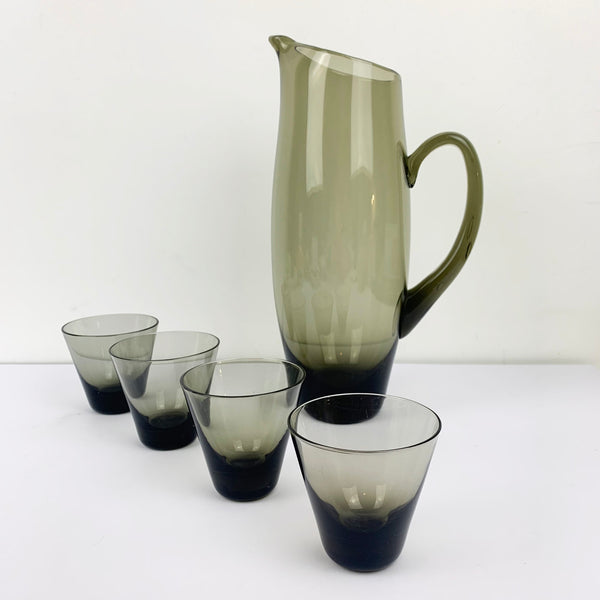 Mid century hand blown smoke glass aperitif set