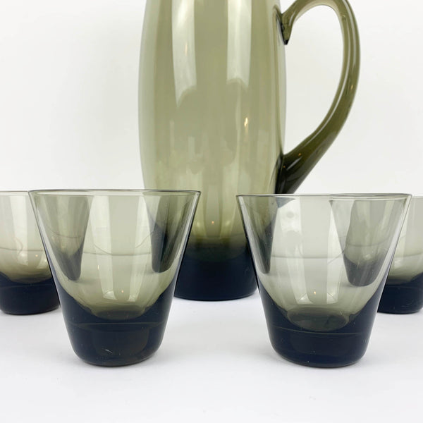 Mid century hand blown smoke glass barware