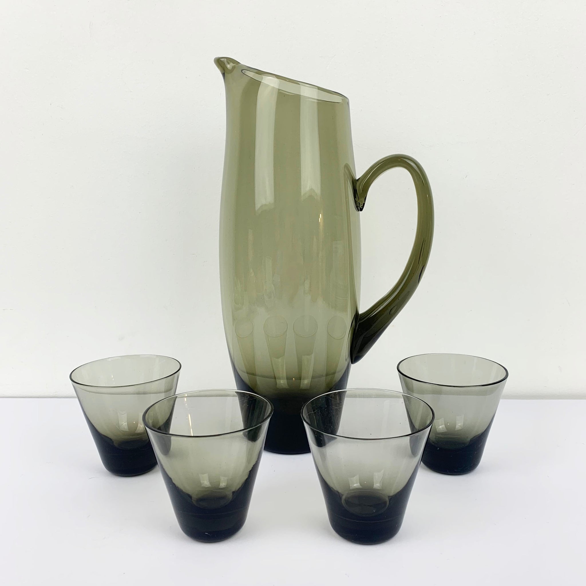 Mid century hand blown smoke glass aperitif set