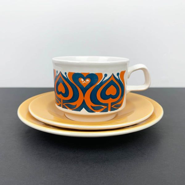 Staffordshire Potteries 1970's trio with orange and teal pattern