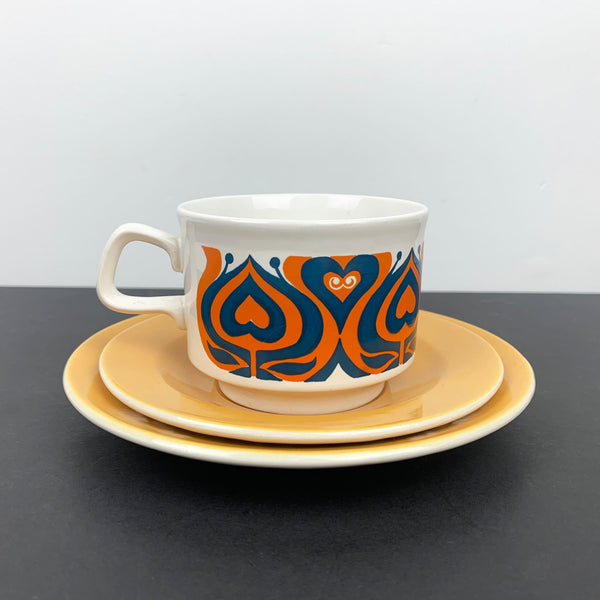 Staffordshire Potteries 1970's trio with orange and teal pattern