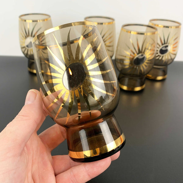 Gold trimmed atomic starburst design tumbler - Set of 5