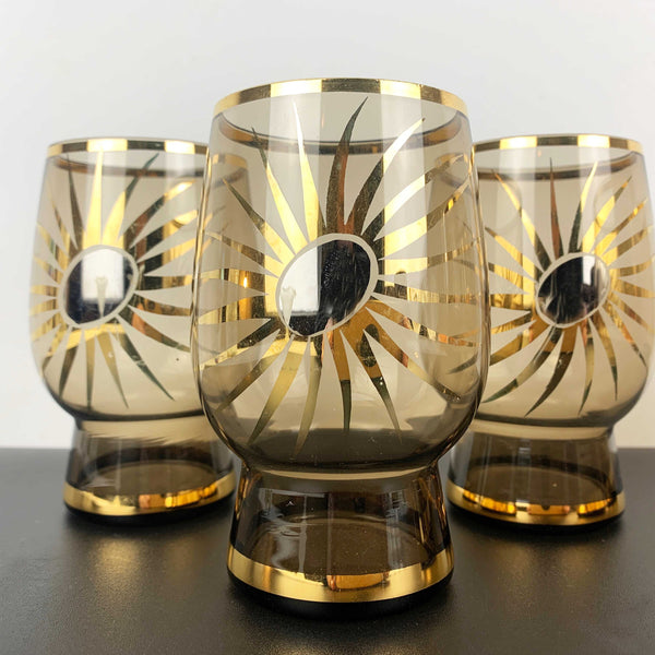 Gold trimmed atomic starburst design tumbler - Set of 5