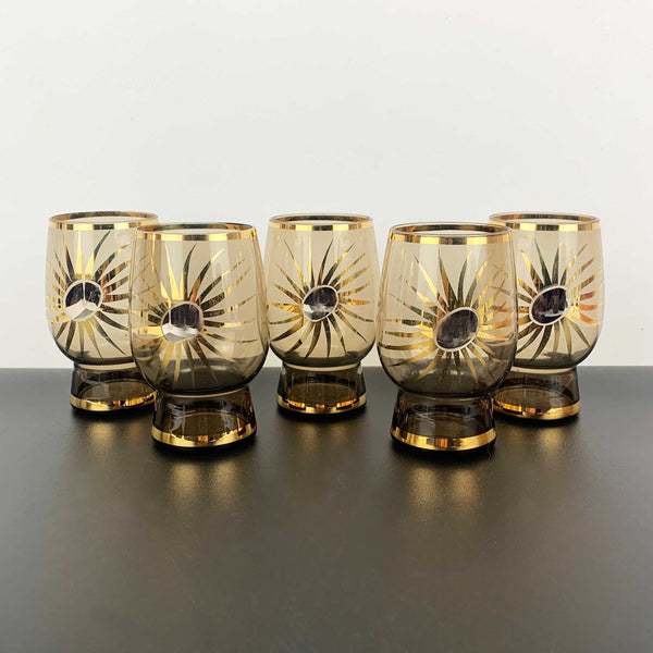 Gold trimmed atomic starburst design tumbler - Set of 5