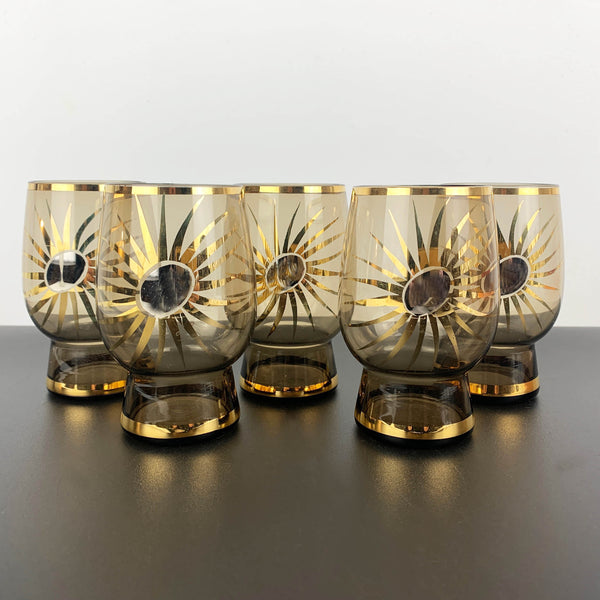 Gold trimmed atomic starburst design tumbler - Set of 5