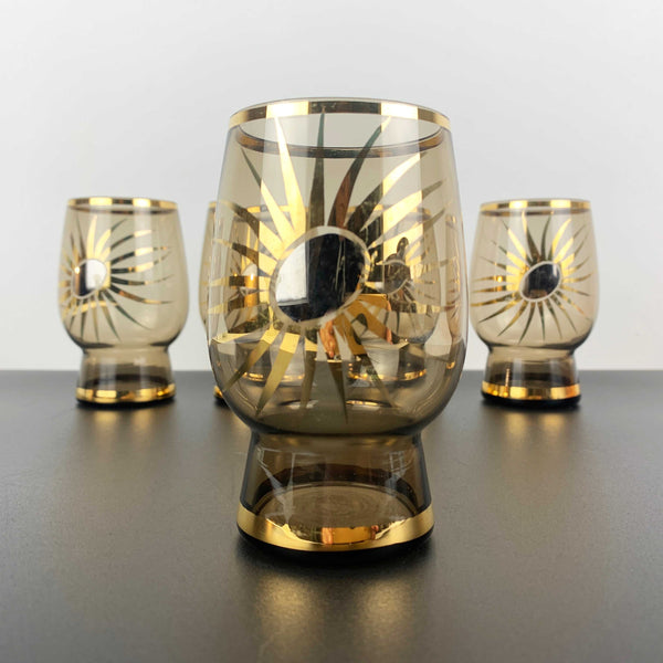 Gold trimmed atomic starburst design tumbler - Set of 5