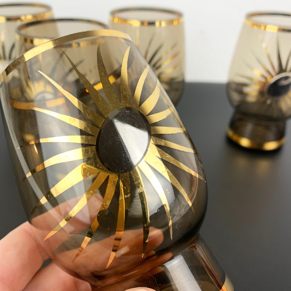 Gold trimmed atomic starburst design tumbler - Set of 5