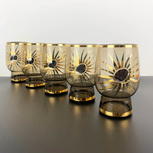 Gold trimmed atomic starburst design tumbler - Set of 5