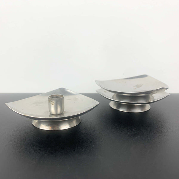 Arne Jacobsen design stainless steel triangle candle holders - Set of 3