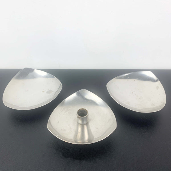 Arne Jacobsen design stainless steel triangle candle holders - Set of 3